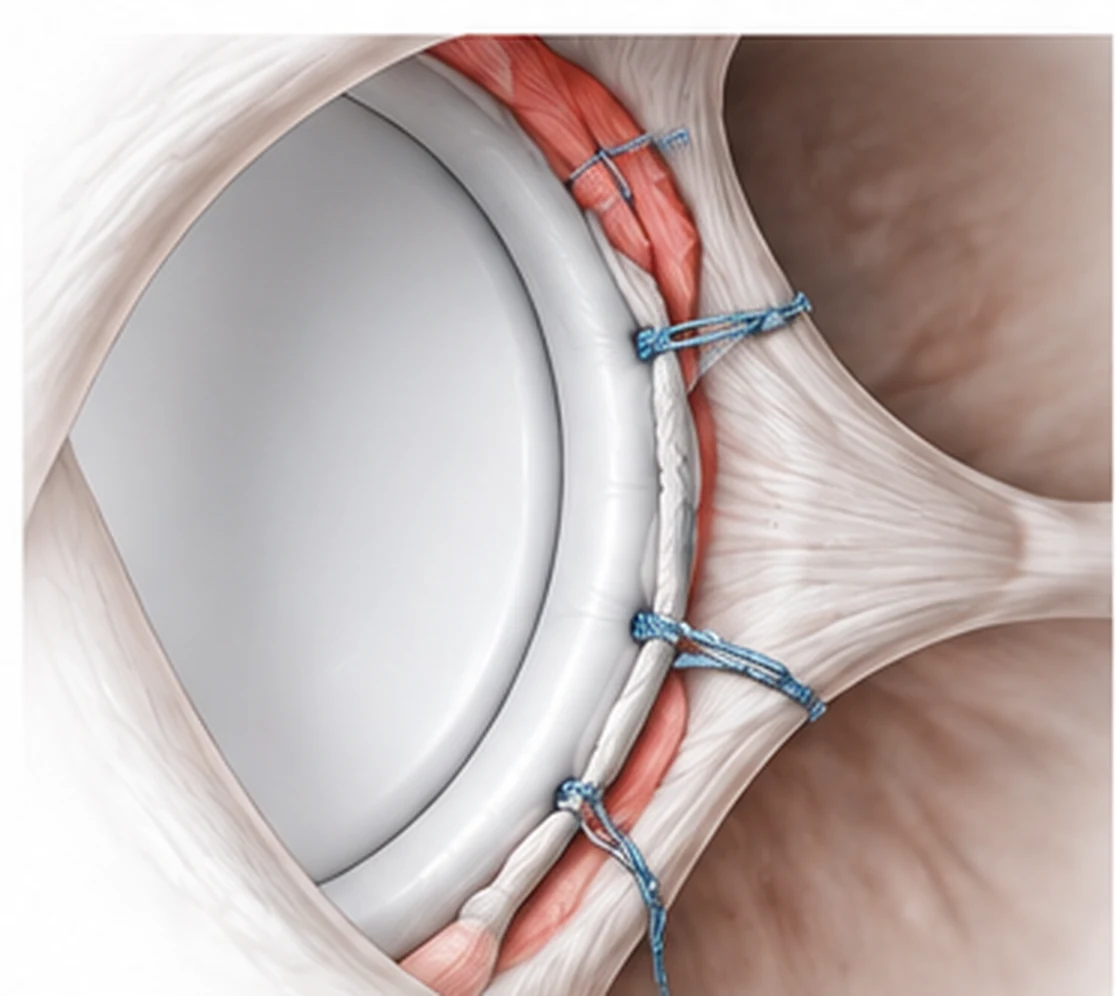 Illustrazione della riparazione del cercine glenoideo con ancore e suture